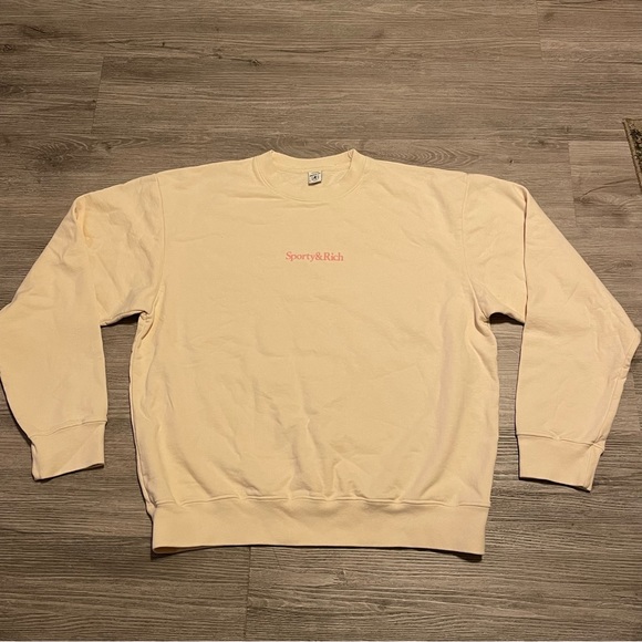 SPORTY & RICH HEALTH AND WELLNESS CREAM SWEATSHIRT SZ LARGE L